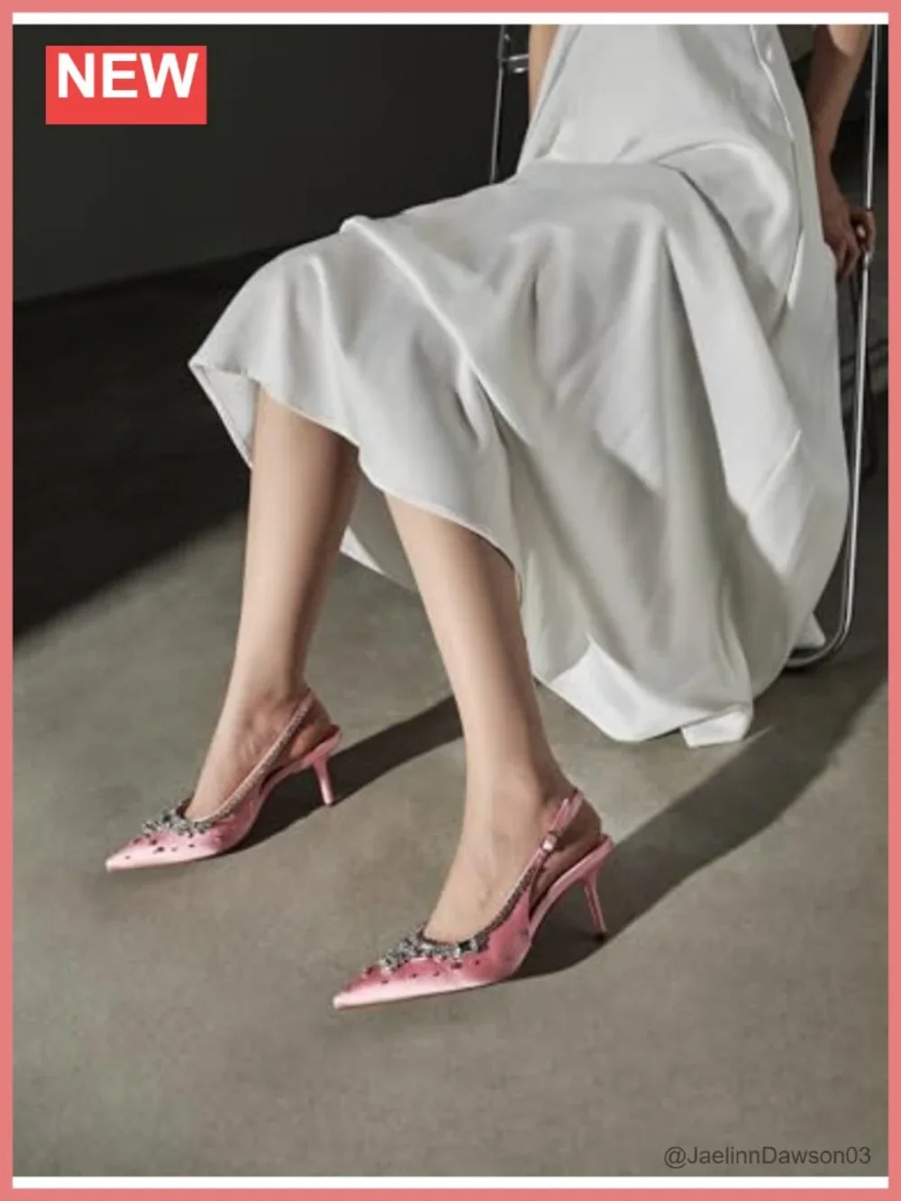 Women's Rhinestone Heels, Satin Slingback Kitten Heel